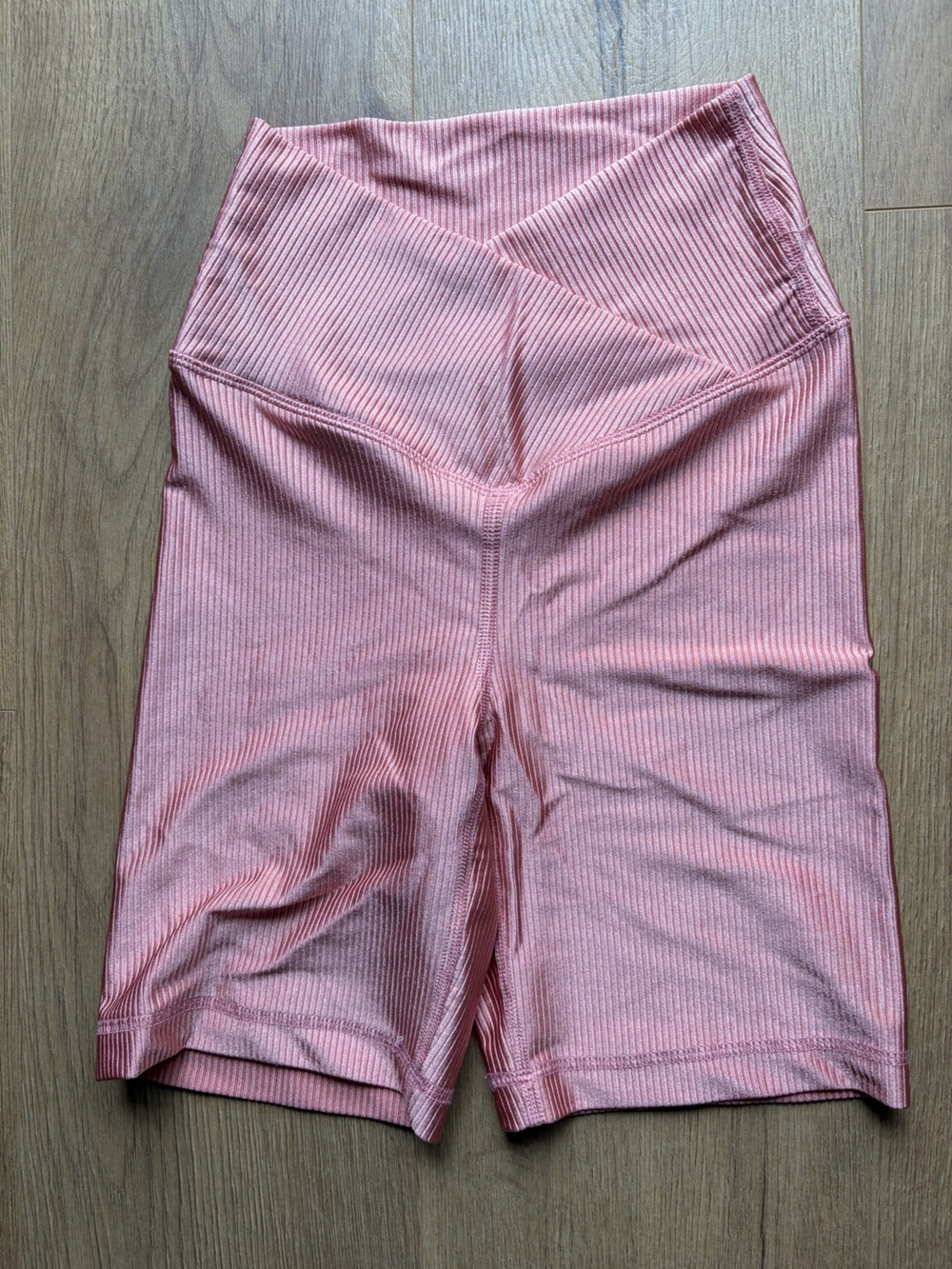 High-Rise Ribbed Athletic Bike Shorts — Pink